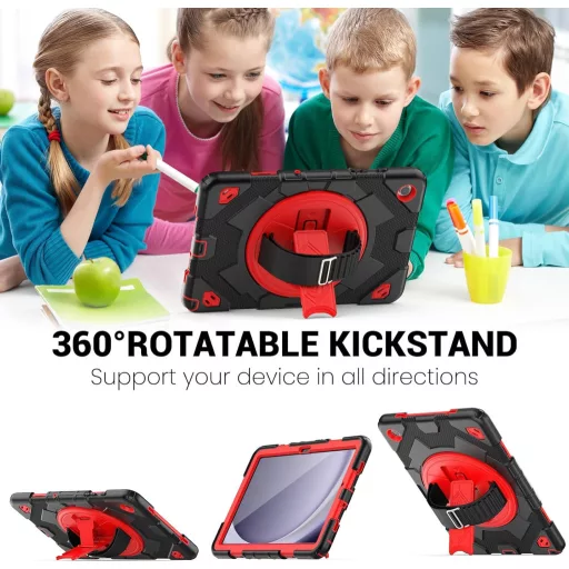 Husă rotativă 360° pentru Samsung Galaxy Tab A9 Plus 11", protecție antișoc, cu suport, negru/roșu