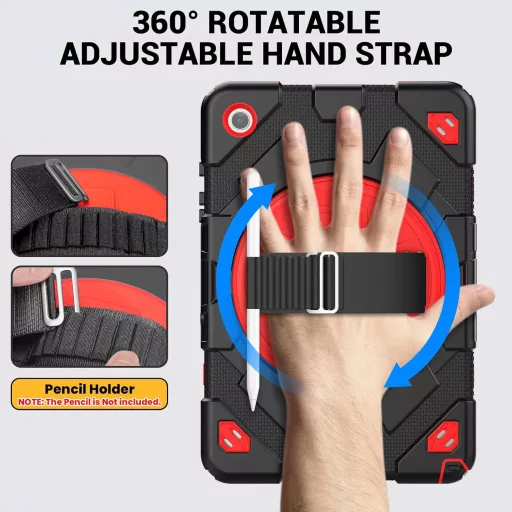 Husă rotativă 360° pentru Samsung Galaxy Tab A9 Plus 11", protecție antișoc, cu suport, negru/roșu