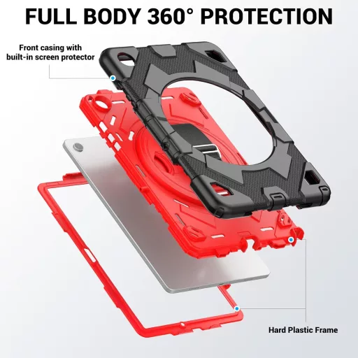 Husă rotativă 360° pentru Samsung Galaxy Tab A9 Plus 11", protecție antișoc, cu suport, negru/roșu