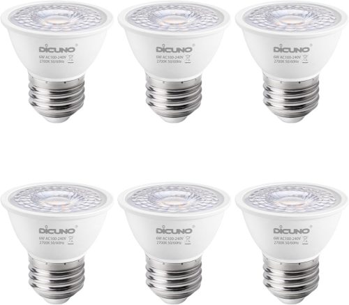 DiCUNO E27 LED Izzó 6W, Meleg Fehér 2700K, 500lm, 60° Szögű MR16 Spotlámpa, 50W Halogén Helyettesítő, PAR16 Rövid Spot, CRI90, Villódzásment