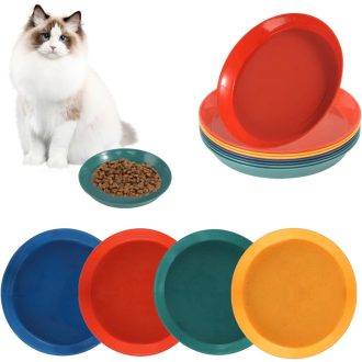   GOSHIES Set plitkih zdjelica za mačke, 8 komada, ergonomske zdjelice za hranjenje mačaka u 4 boje