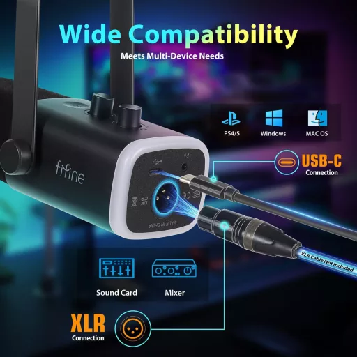 FIFINE XLR Streaming Mikrofon Kar Podcast Studio Mixer Gaming PS4/5 Mac USB