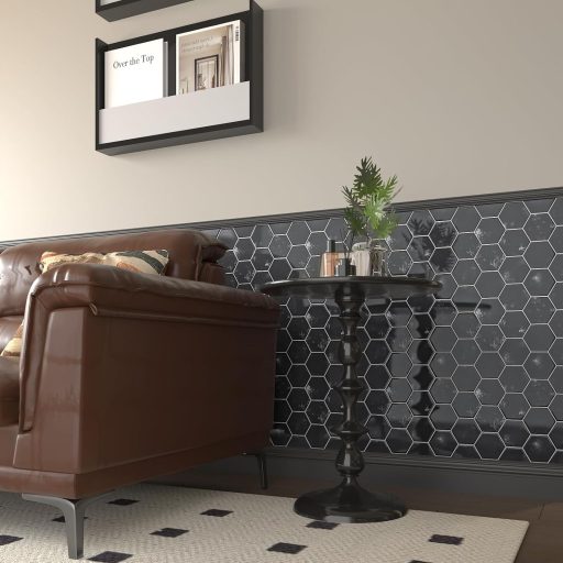 VEELIKE Hatszögletű Márvány Fekete Öntapadós Csempe Matrica - Vízálló Konyhai és Fürdőszobai Falpanel, 30,5 x 30,5 cm, 6 db