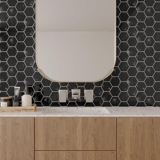 VEELIKE Autocolant Faianta Hexagonală Marmură Neagră - Panou de Perete Autoadeziv, Impermeabil pentru Bucătărie și Baie, 30,5 x 30,5 cm, 6 buc