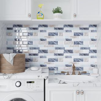   VEELIKE 3D Öntapadós Csempe Matrica - Kék-Zöld Mozaik Mintás Vízálló Fali Dekoráció Konyhába, Fürdőszobába - 30,5x30,5 cm, 6 db