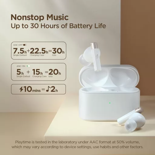 Căști 1MORE Q30 cu Anulare Activă a Zgomotului, Anulare Adaptivă a Zgomotului de 42 dB, Bluetooth 5.3, 6 Microfoane, Sunet Spațial, Autonomie de 30 Ore, Fără Fir