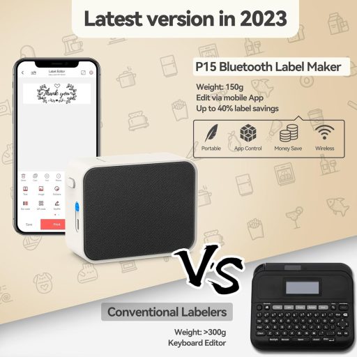 Bluetooth tlačiareň štítkov Pristar P15, samolepiaca, aplikácia pre iOS/Android, nabíjateľná