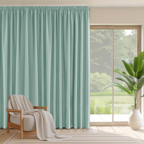 PONY DANCE Cortină opacă extra-lată cu bandă plisată - Izolantă termică, separator de cameră, Verde de vară, 245x300 cm, cu role pentru șină de perdea