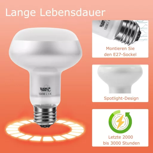 LUCKY HERP Terrárium Melegítő Lámpa 100W UVA Fénnyel, 2 Darabos Csomag Hüllőknek, Teknősöknek, Szakállas Agámáknak
