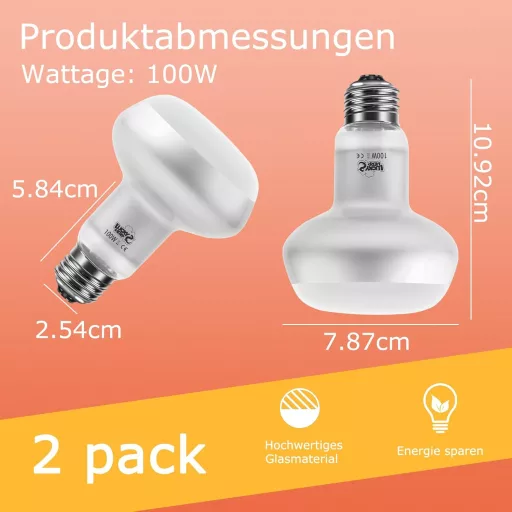 LUCKY HERP Terrárium Melegítő Lámpa 100W UVA Fénnyel, 2 Darabos Csomag Hüllőknek, Teknősöknek, Szakállas Agámáknak
