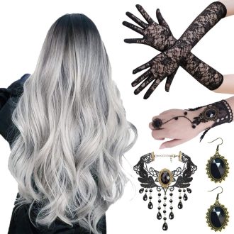   Sunshine smile hosszú szürke ombre paróka női göndör szintetikus haj