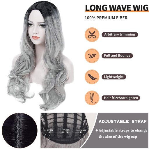 Sunshine smile hosszú szürke ombre paróka női göndör szintetikus haj