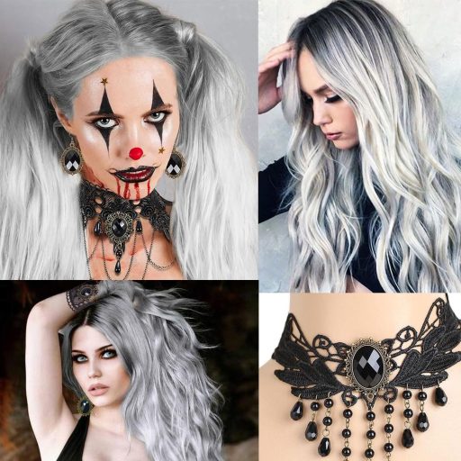 Sunshine smile hosszú szürke ombre paróka női göndör szintetikus haj