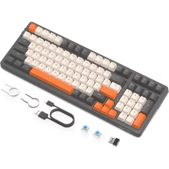   FREEWOLF K8 Bezdrôtová mechanická herná klávesnica RGB, Hot-Swap, Bluetooth/2.4GHz/USB-C, Sivá-Oranžová