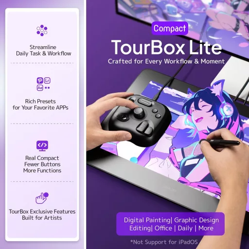 TourBox Lite Programozható Kontroller Rajzoláshoz, Animációhoz, Fotó és Videó Szerkesztéshez