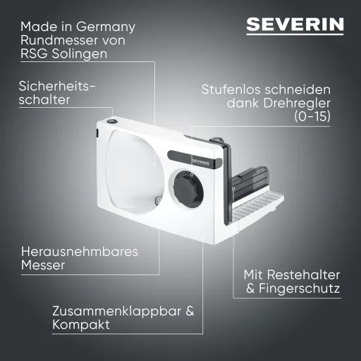 Severin AS 3912 Kenyér- és Hússzeletelő Védhető Pengével, Állítható Vágásmélység