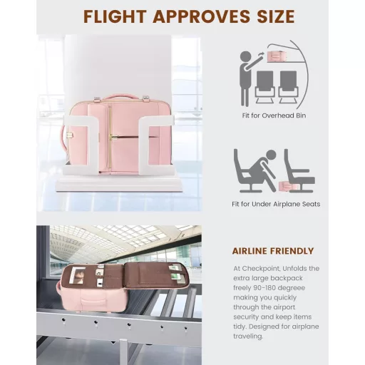 LOVEVOOK 40L Putni Ruksak Ženski Muški Vodootporni Ruksak za Laptop Ručna Prtljaga za Avion Rozi