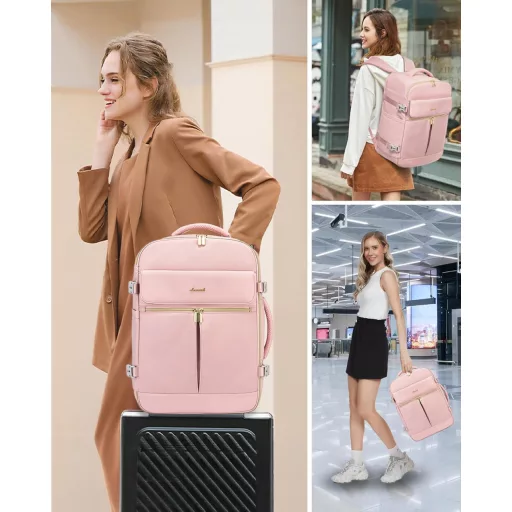 LOVEVOOK 40L Putni Ruksak Ženski Muški Vodootporni Ruksak za Laptop Ručna Prtljaga za Avion Rozi