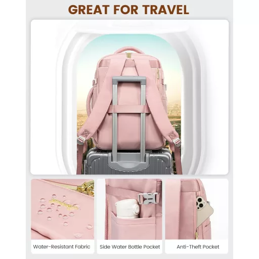 LOVEVOOK 40L Putni Ruksak Ženski Muški Vodootporni Ruksak za Laptop Ručna Prtljaga za Avion Rozi