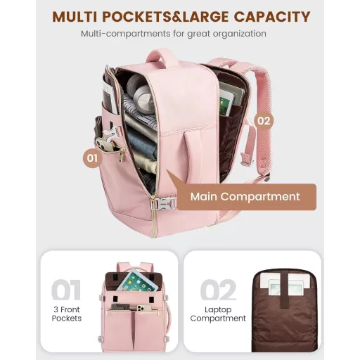 LOVEVOOK 40L Utazási Hátizsák Női Férfi Vízálló Laptop Hátizsák Repülőgép Fedélzeti Poggyász Rózsaszín