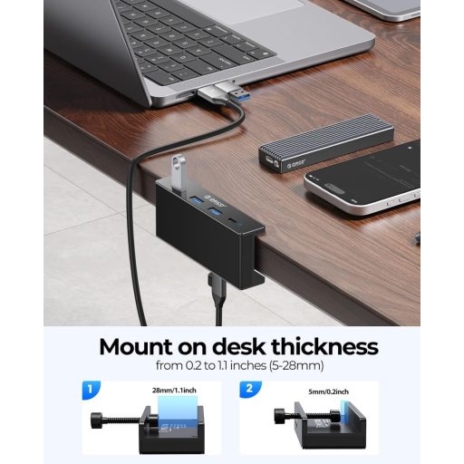 Hub USB 3.0 din aluminiu ORICO cu 4 porturi - 3x Type-A + 1x Type-C, 5 Gbps, cablu 100 cm