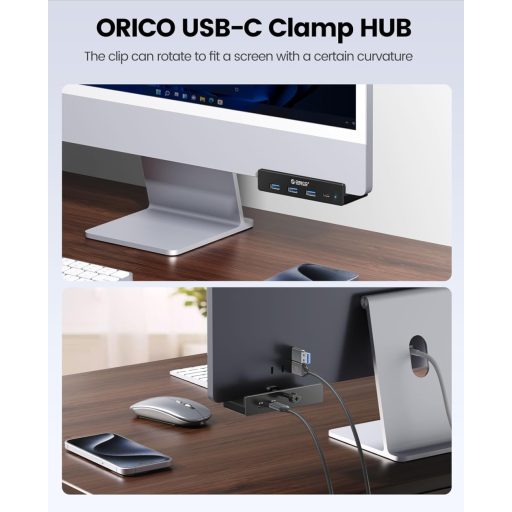 Hub USB 3.0 din aluminiu ORICO cu 4 porturi - 3x Type-A + 1x Type-C, 5 Gbps, cablu 100 cm