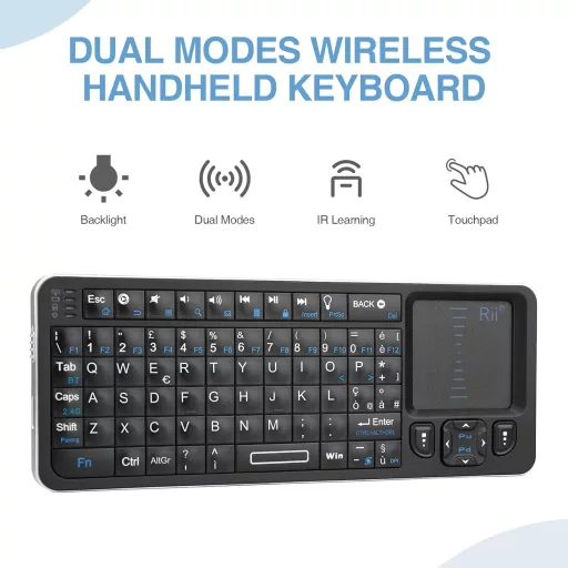 Rii Mini i6 Vezeték Nélküli Billentyűzet Touchpaddal - Bluetooth, IR, USB - Smart TV, TV Box, Tablet, Okostelefon, PC, Konzol Kompatibilis
