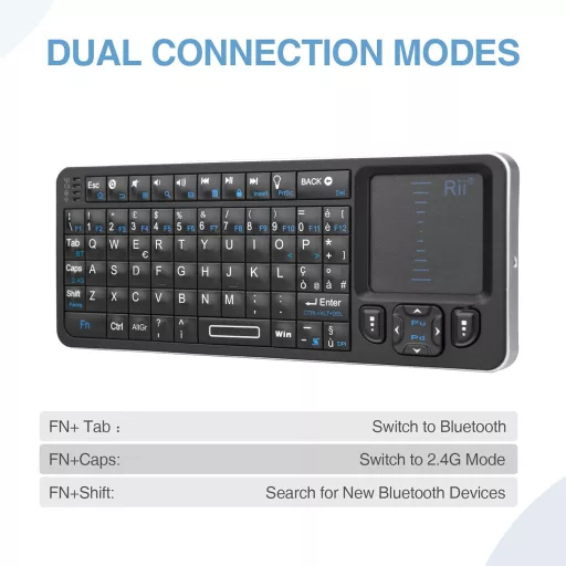 Rii Mini i6 Bežična Tipkovnica s Touchpadom - Bluetooth, IR, USB - Kompatibilna sa Smart TV-om, TV Boxom, Tabletom, Pametnim Telefonima, PC-jem, Konzolom