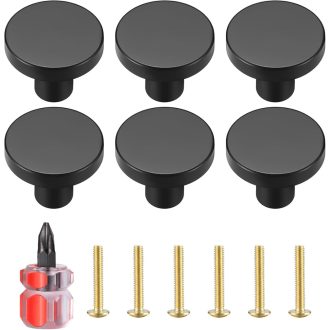   Yibaijia 6-dielna sada okrúhlych nábytkových úchytiek, čierna mosadz, úchytka na zásuvku, nehrdzavejúca oceľ