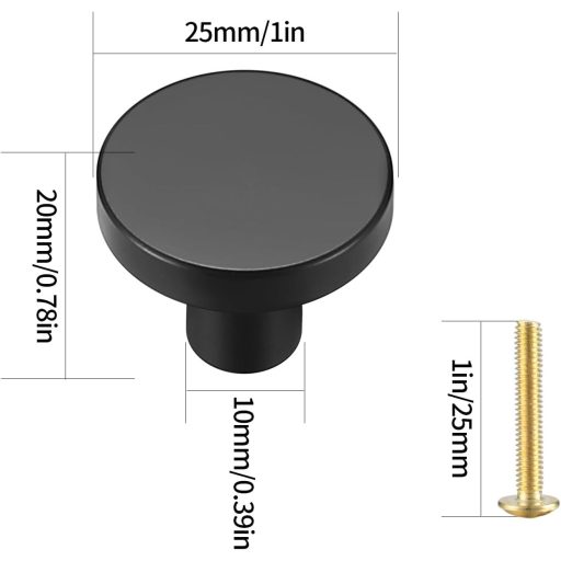 Yibaijia 6 darabos kerek szekrénygomb fekete réz fiók fogantyú rozsdamentes acél