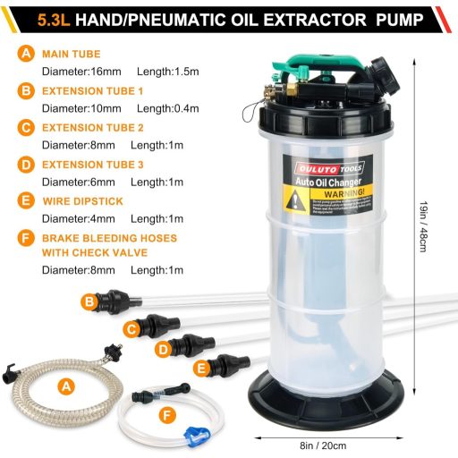 OULUTO 5.3L Kézi és Pneumatikus Olajszivattyú 6 Tömlővel Ellenőrzőszeleppel