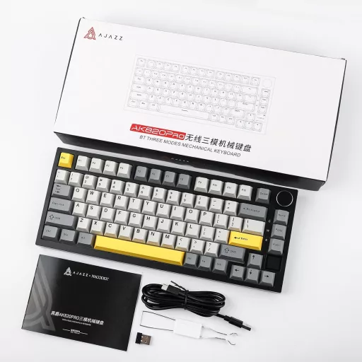 EPOMAKER Ajazz AK820 Pro 75% Vezeték Nélküli Mechanikus Billentyűzet TFT Kijelzővel, Gamer RGB Háttérvilágítással, Bluetooth/2.4GHz/USB-C Cs