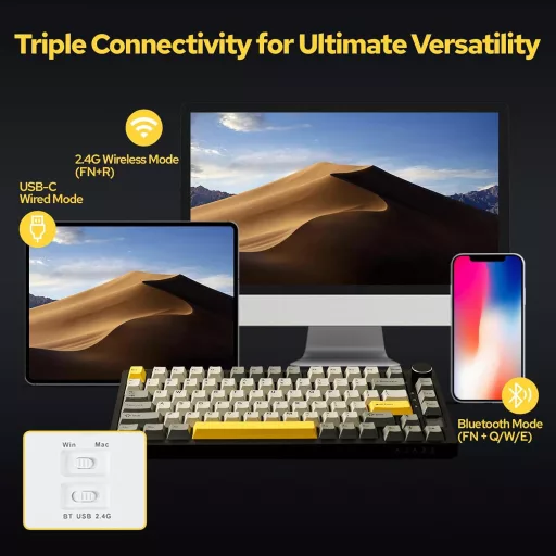 EPOMAKER Ajazz AK820 Pro Mechanikus Billentyűzet TFT Kijelzővel - Vezetékes/Bluetooth/Wireless RGB Háttérvilágítás, Hangtompító Hab, Win/Mac