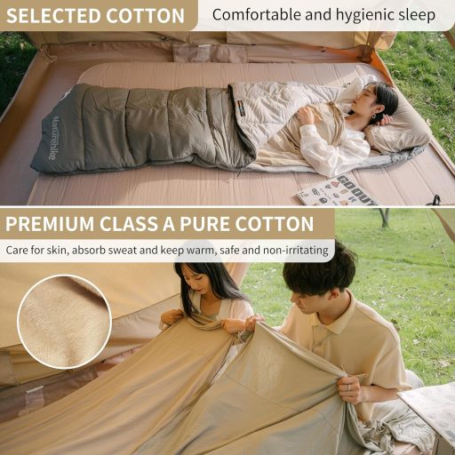 Sac de dormit interior Naturehike 100% Bumbac, Ultralight, Galben, 210x75cm, pentru Drumeții de Vară, Hoteluri, cu Sac de Transport