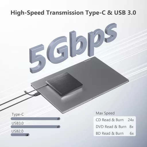 Externá Blu-ray mechanika Yaeonku USB 3.0 Type-C DVD prehrávač pre Windows a Mac