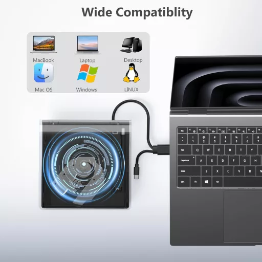 Yaeonku Külső Blu-ray Meghajtó USB 3.0 Type-C DVD Lejátszó Windows Mac