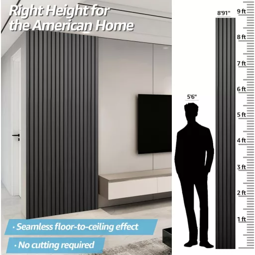 Art3d 4 darabos 272x20,3 cm akusztikus panel fekete fa hatással hangszigeteléshez