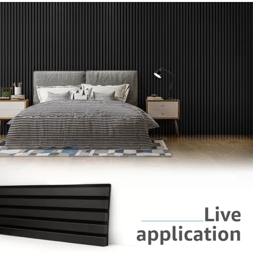 Art3d 4 darabos 272x20,3 cm akusztikus panel fekete fa hatással hangszigeteléshez