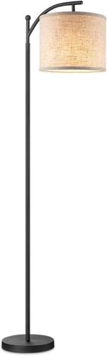 Lampadar Modern Home Sweet Home, 150 cm, cu Abajur Negru din In, Bec LED E27 9W, cu Comutator la Picior, pentru Iluminat Living și Dormitor