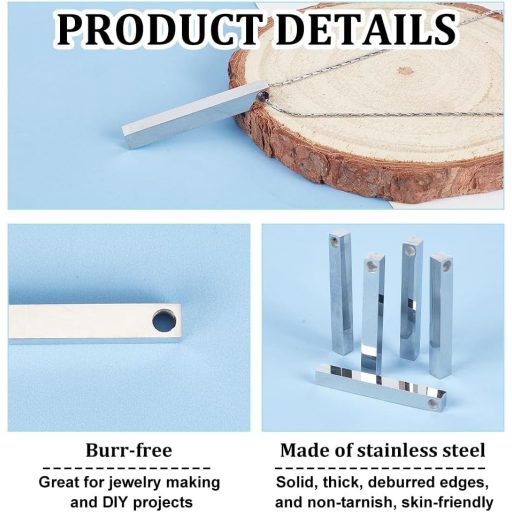 BENECREAT 12 db rozsdamentes acél téglalap gravírozható medál nyaklánc, karkötő és névtábla készítéséhez, 39,5 x 5 x 5 mm