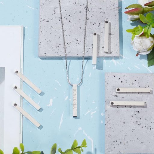 BENECREAT 12 komada pravokutnih privjesaka od nehrđajućeg čelika za graviranje, za izradu ogrlica, narukvica i pločica s imenom, 39,5 x 5 x 5 mm