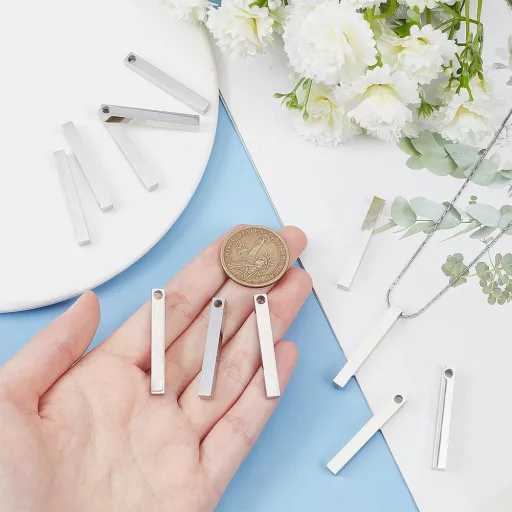 BENECREAT 12 buc. pandantive dreptunghiulare gravabile din oțel inoxidabil pentru coliere, brățări și confecționarea plăcuțelor cu nume, 39,5 x 5 x 5 mm