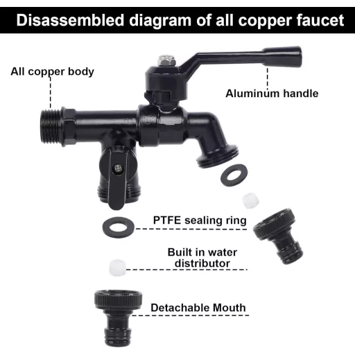 Robinet de grădină anti-îngheț FASBET 3/4" - Robinet exterior dublu din alamă, cu strat negru - Pentru mașină de spălat, container IBC, irigații