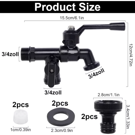Robinet de grădină anti-îngheț FASBET 3/4" - Robinet exterior dublu din alamă, cu strat negru - Pentru mașină de spălat, container IBC, irigații
