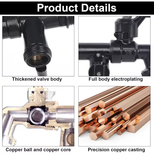 FASBET Fagyálló Kerti Csap 3/4" - Dupla Kifolyós Sárgaréz Kültéri Vízcsap Fekete Bevonattal - Mosógéphez, IBC Tartályhoz, Öntözéshez