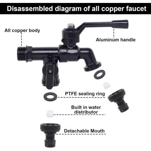 Robinet de grădină anti-îngheț FASBET 3/4" - Robinet exterior dublu din alamă, cu strat negru - Pentru mașină de spălat, container IBC, irigații