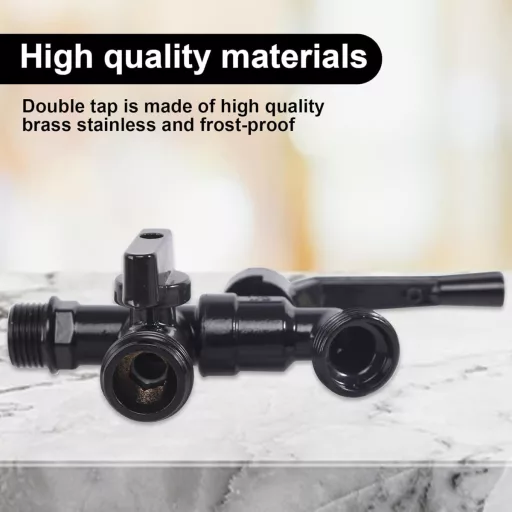 Robinet de grădină anti-îngheț FASBET 3/4" - Robinet exterior dublu din alamă, cu strat negru - Pentru mașină de spălat, container IBC, irigații