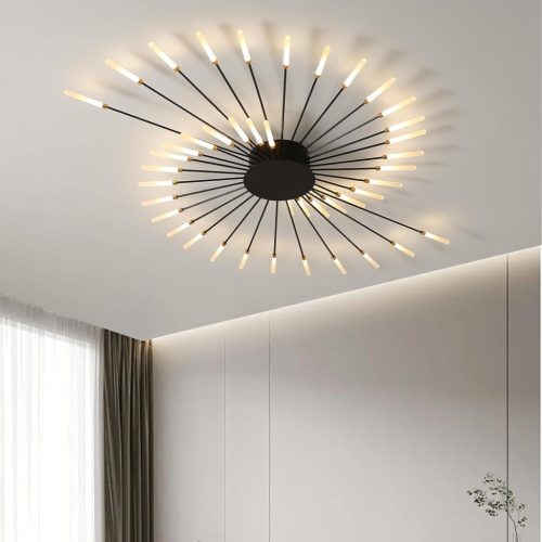 Minifair Lampă de Plafon LED Modernă cu 42 de Brațe, Dimabilă, Candelabru Negru 3000K-6000K cu Telecomandă, pentru Dormitor, Living, Birou