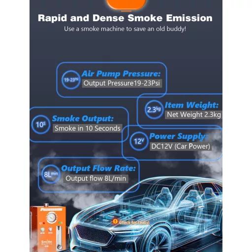 Dymogenerátor do auta PowerScale M3 so vstavaným vzduchovým čerpadlom, detektor netesností pre 12V vozidlá