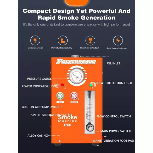 PowerScale M3 Autó Füstgép Beépített Légpumpával, Szivárgásérzékelő 12V Járművekhez